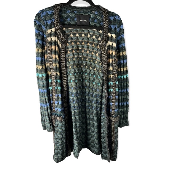 NIC+ZOE boho Long multicolor duster Cardigan Sweater Crochet Size small - Picture 2 of 6